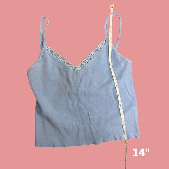 Brandy Melville Blue Lace-Trim Cropped Cami Tank Top (OS) - Picture 3 of 5